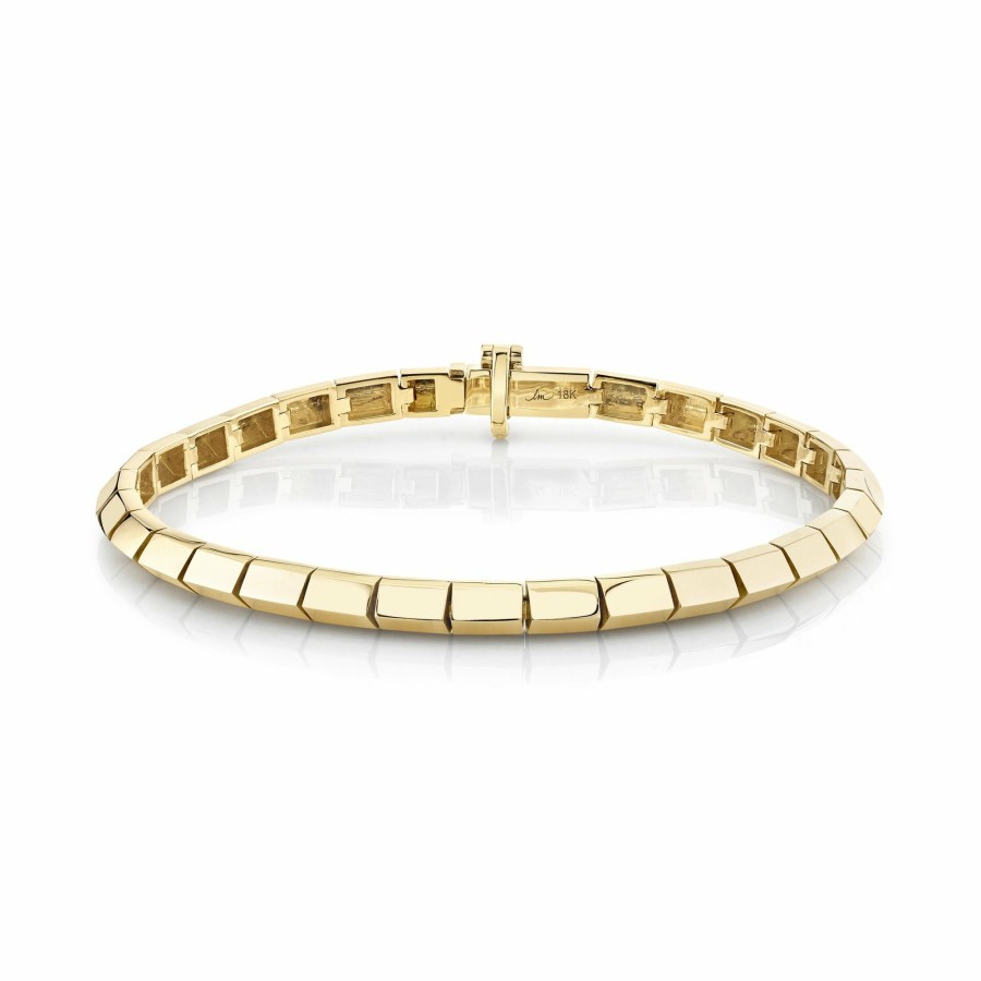 Ready To Ship Lizzie Mandler | Knife Edge Bar Tennis Link Bracelet Yellow Gold