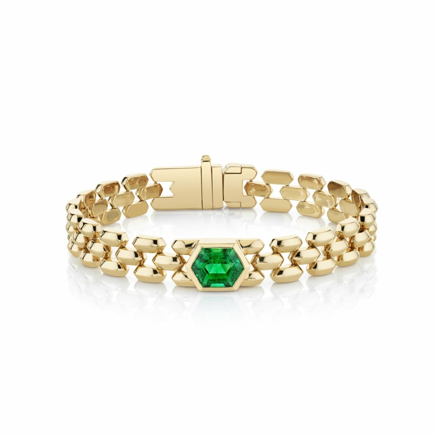 Bracelets Lizzie Mandler | Three Row Cleo Bracelet With Hexagonal Emerald