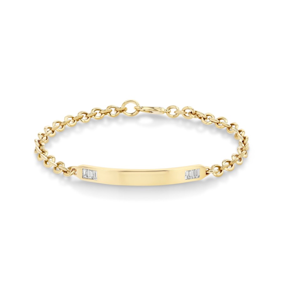 Bracelets Lizzie Mandler | White Diamond Baguette Tipped Micro Id Bracelet