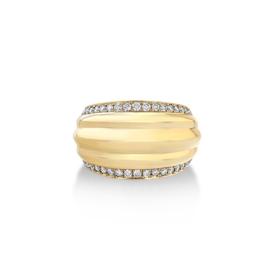 Ready To Ship Lizzie Mandler | Fluted Fan Ring With Pave Yellow Gold