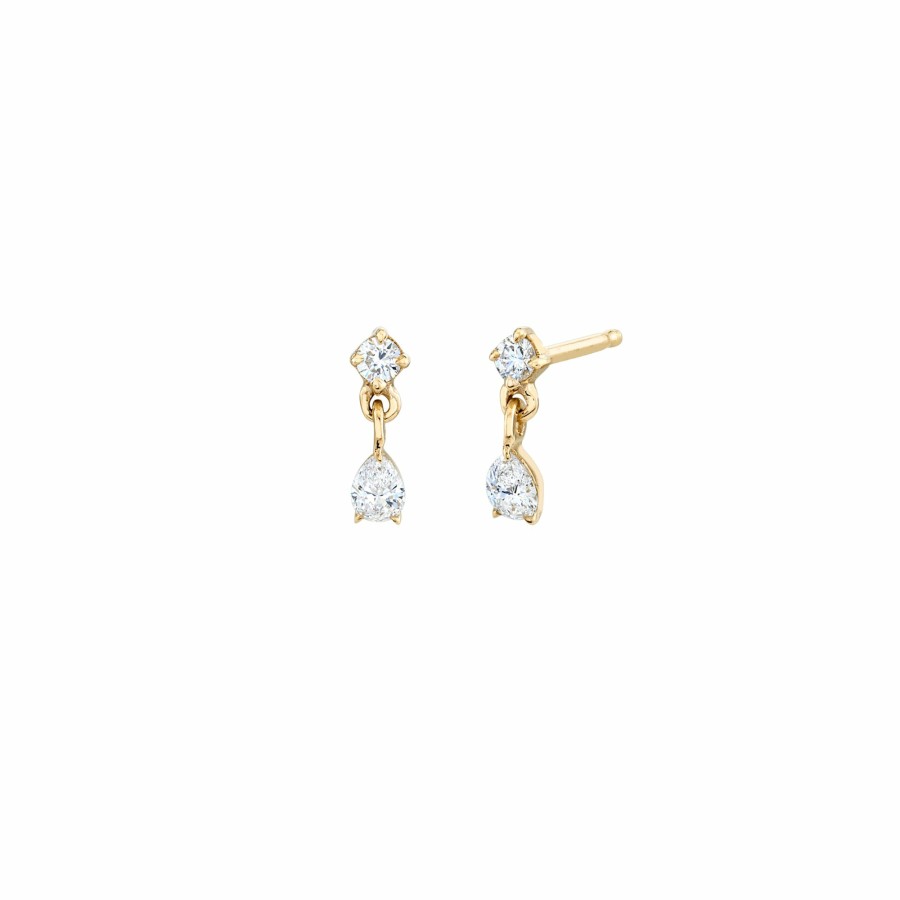 Earrings Lizzie Mandler | Mix Matched Round And Pear Diamond Mini Drop Stud