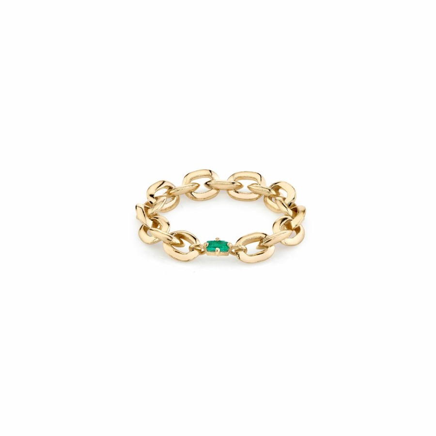 Rings Lizzie Mandler | Xs Knife Edge Oval Link Ring With Emerald Baguette Center