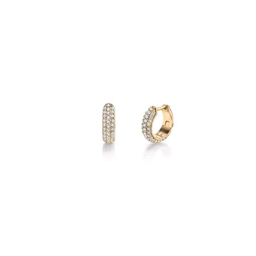 Ready To Ship Lizzie Mandler | Xs Three Row White Pave Huggies Yellow Gold