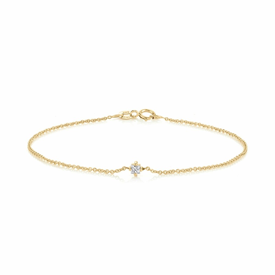 Ready To Ship Lizzie Mandler | Princess White Diamond Floating Bracelet Yellow Gold / White Diamond / Princess