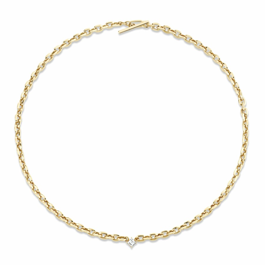 Necklaces Lizzie Mandler | Xs Knife Edge Oval Link Necklace With Fancy Diamond Center