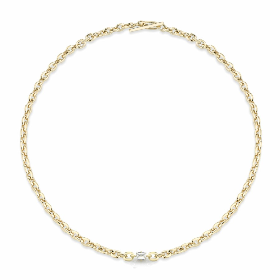 Necklaces Lizzie Mandler | Xs Knife Edge Oval Link Necklace With Fancy Diamond Center