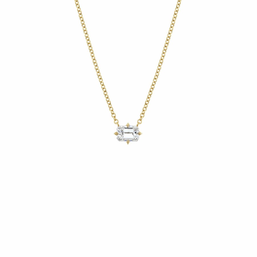 Necklaces Lizzie Mandler | Mini Prong Set Emerald Cut Diamond Necklace