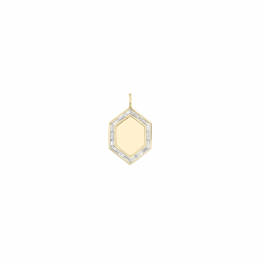 Ready To Ship Lizzie Mandler | Baguette Border Hexagon Charm Yellow Gold / White Diamond