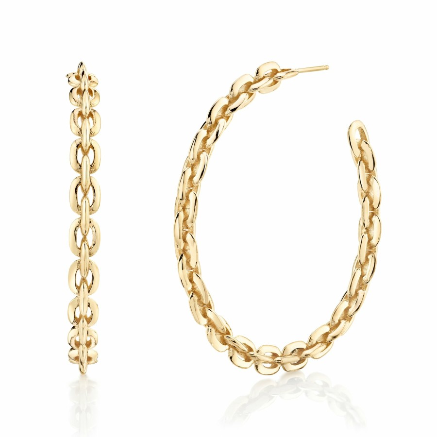 Ready To Ship Lizzie Mandler | Large Knife Edge Chain Hoops Yellow Gold