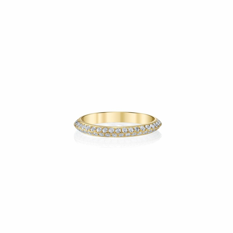 Ready To Ship Lizzie Mandler | Pave Knife Edge Band Yellow Gold / White Diamonds