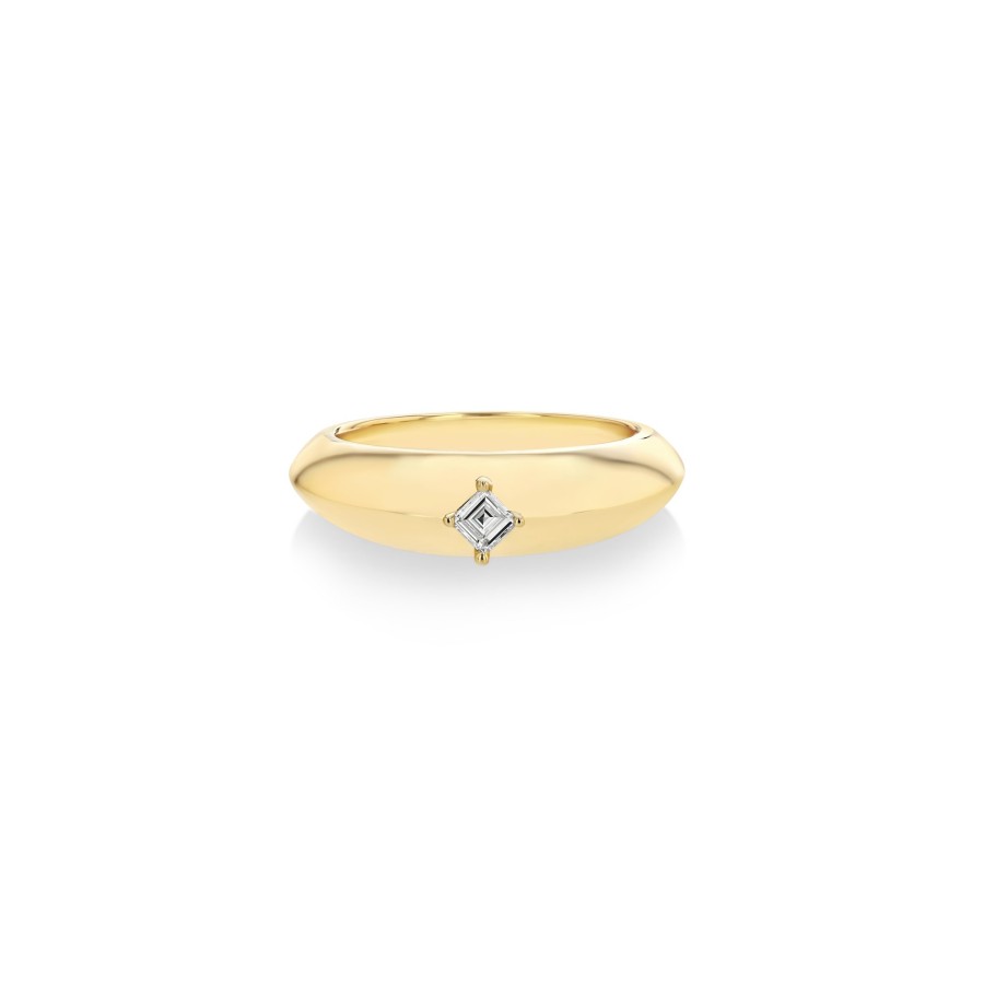 Ready To Ship Lizzie Mandler | Crescent Ring With Carre Diamond Yellow Gold