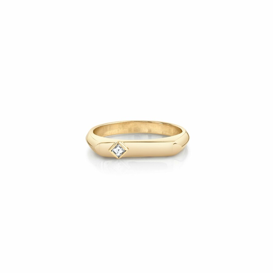 Ready To Ship Lizzie Mandler | Offset Carre Flat Top Ring Yellow Gold / White Diamond