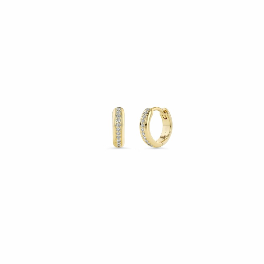 Ready To Ship Lizzie Mandler | Xs Single Row Pave Huggie Yellow Gold