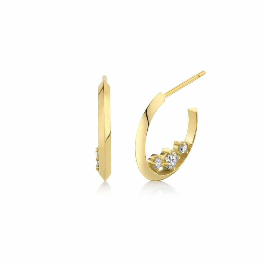 Ready To Ship Lizzie Mandler | Small Eclat Diamond Hoops Yellow Gold / White Diamond