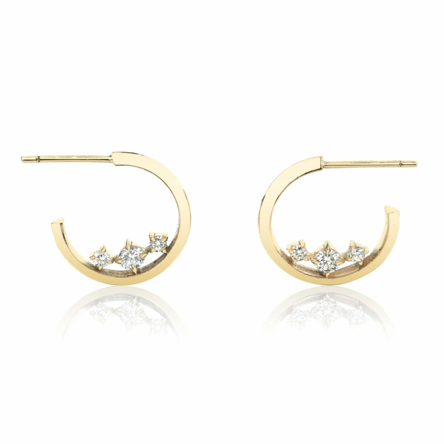 Ready To Ship Lizzie Mandler | Small Eclat Diamond Hoops Yellow Gold / White Diamond