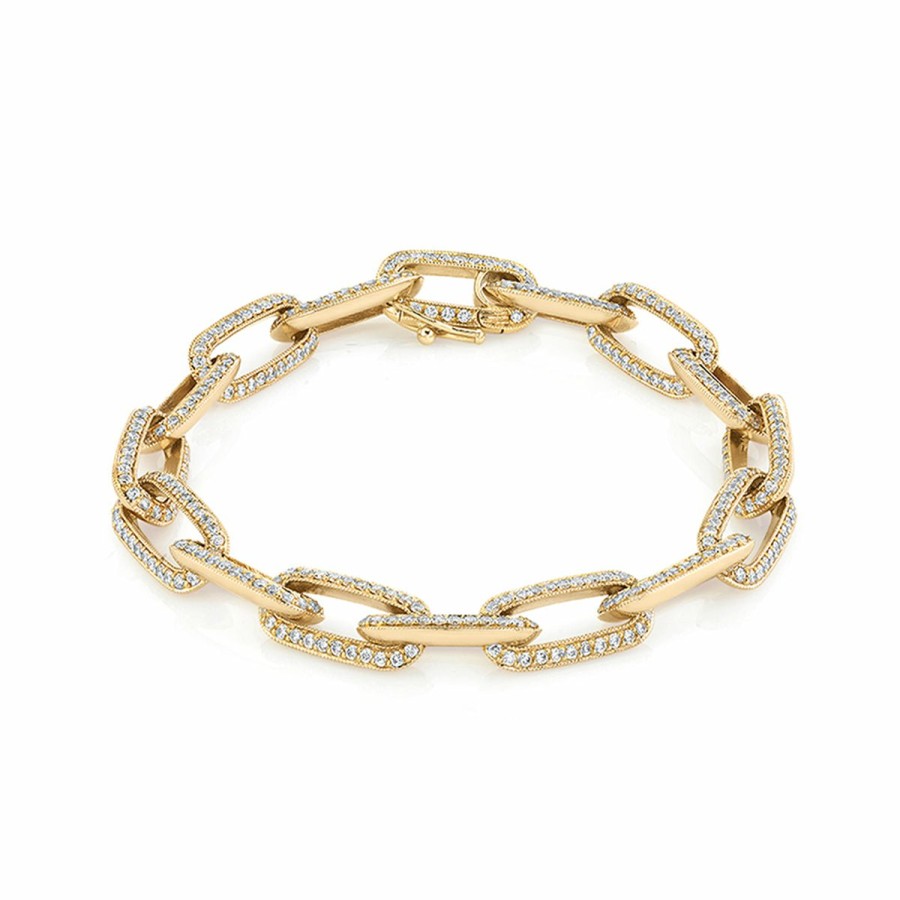 Bracelets Lizzie Mandler | Chubby Xl Knife Edge Link Bracelet With One-Sided Pave