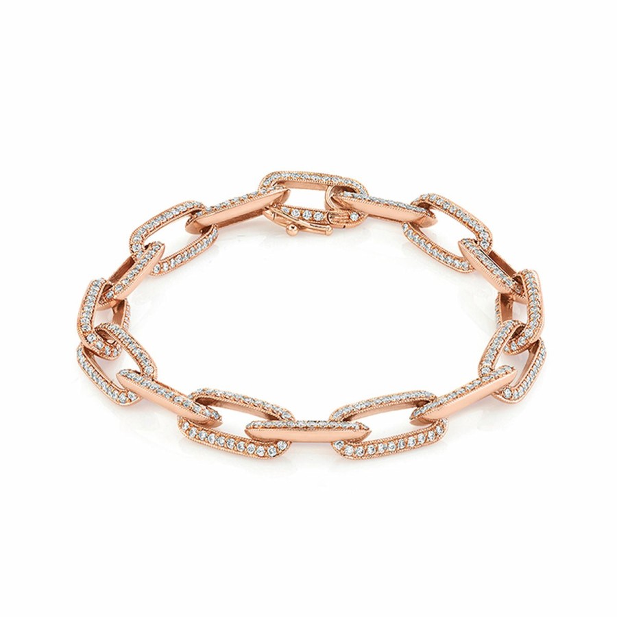 Bracelets Lizzie Mandler | Chubby Xl Knife Edge Link Bracelet With One-Sided Pave