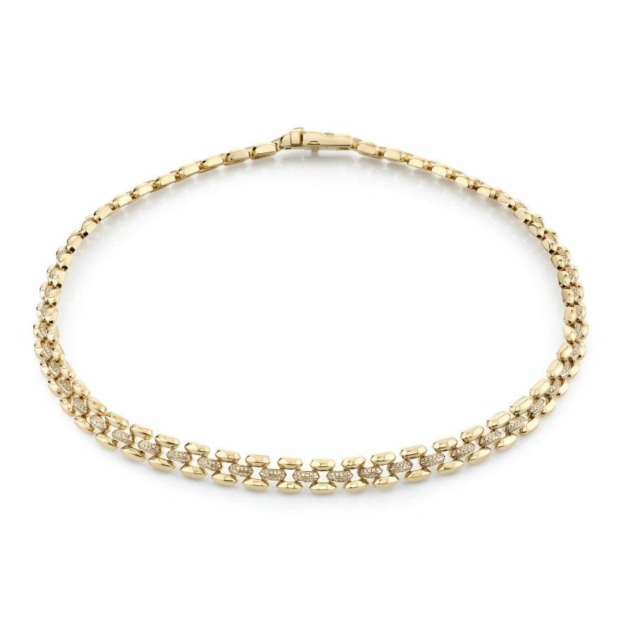 Necklaces Lizzie Mandler | Three Row Cleo Necklace With Pave Diamond Center Row