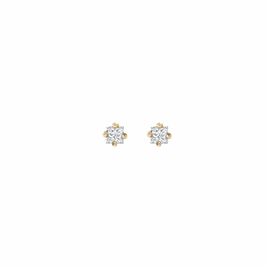 Ready To Ship Lizzie Mandler | White Diamond Mini Princess Stud Yellow Gold