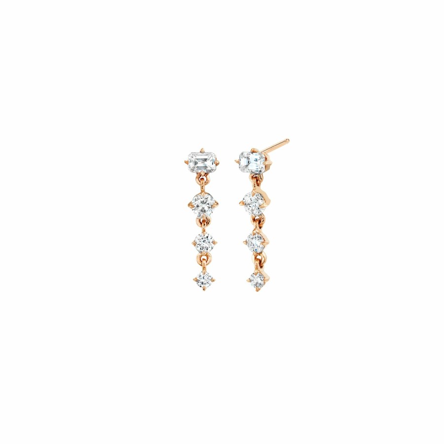 Earrings Lizzie Mandler | Emerald And Round Cut Diamond Long Drop Earrings