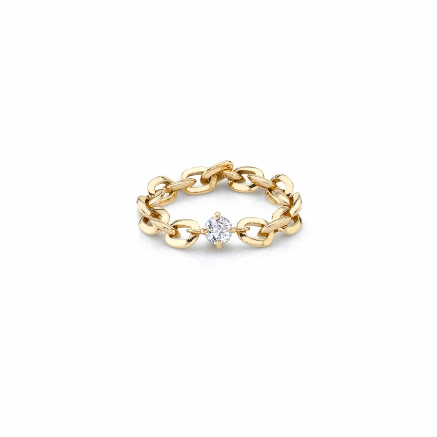 Ready To Ship Lizzie Mandler | Xs Knife Edge Oval Link Ring With Petite Diamond Center Yellow Gold