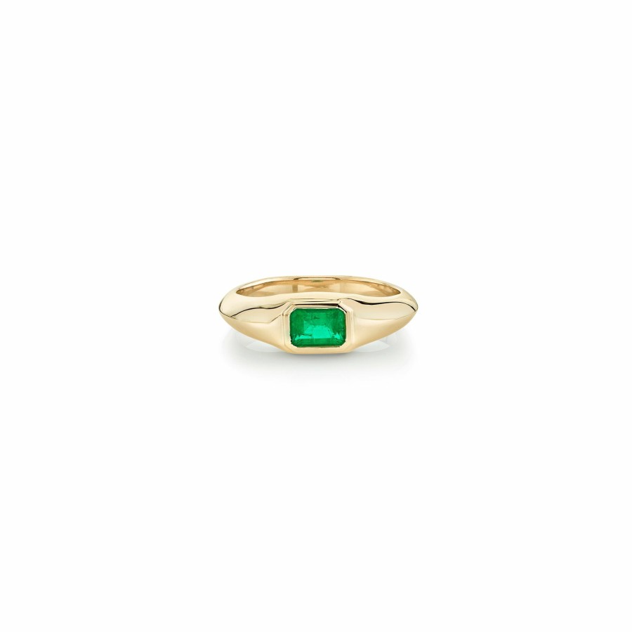 Ready To Ship Lizzie Mandler | Emerald Signet Knife Edge Pinky Ring Yellow Gold