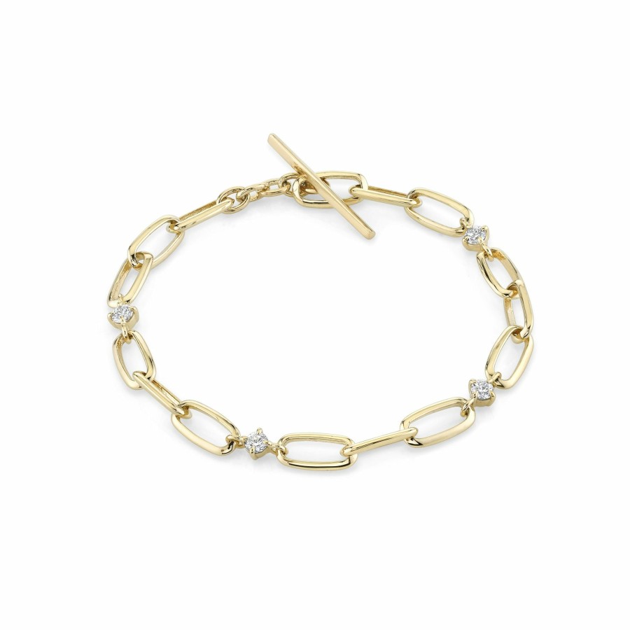 Ready To Ship Lizzie Mandler | Eclat Tri Link Diamond Station Bracelet Yellow Gold