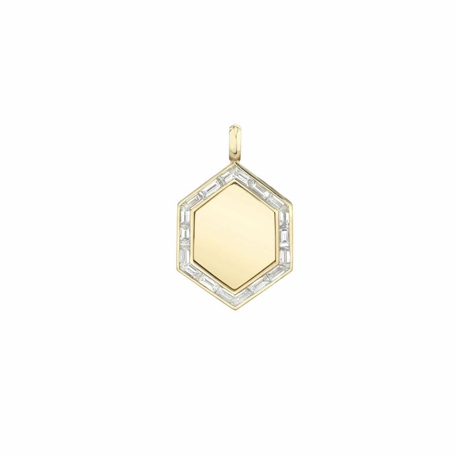 Ready To Ship Lizzie Mandler | Large Baguette Border Hexagon Charm Yellow Gold / White Diamond