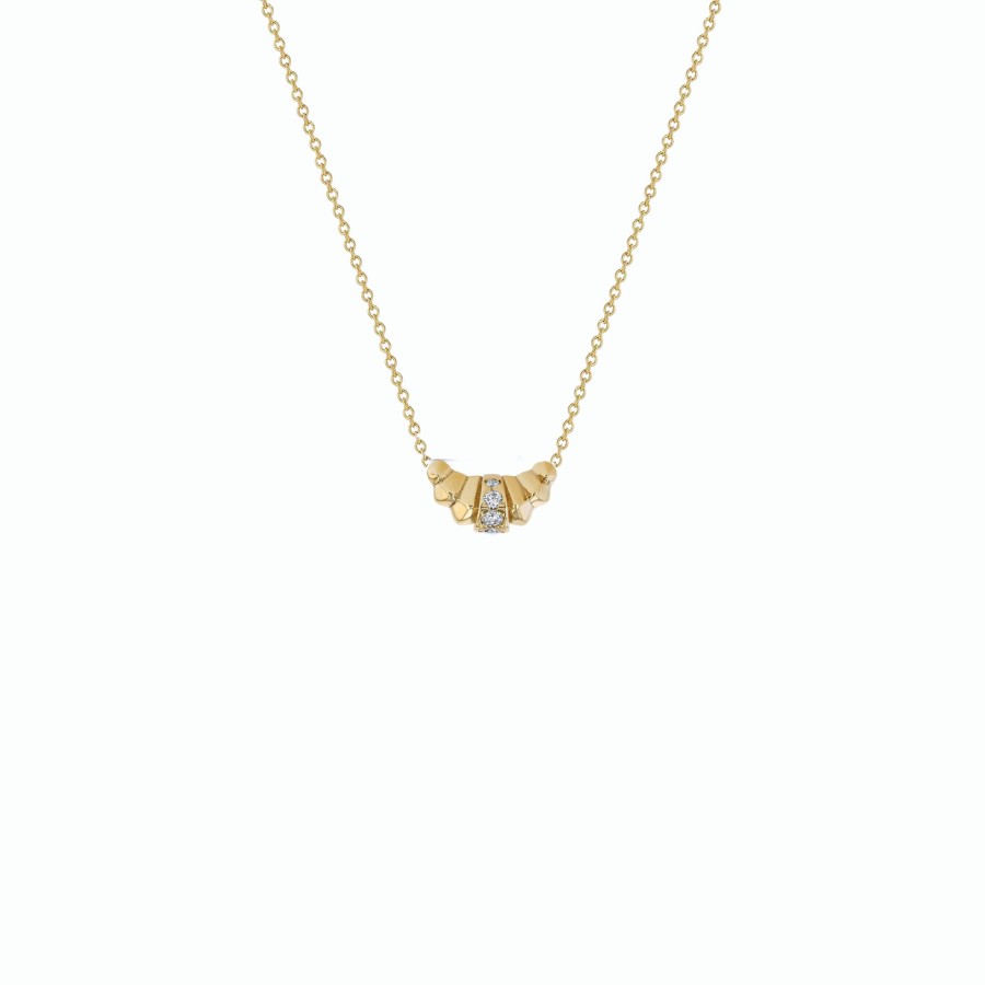 Ready To Ship Lizzie Mandler | Croissant Necklace With Pave Center Row Yellow Gold