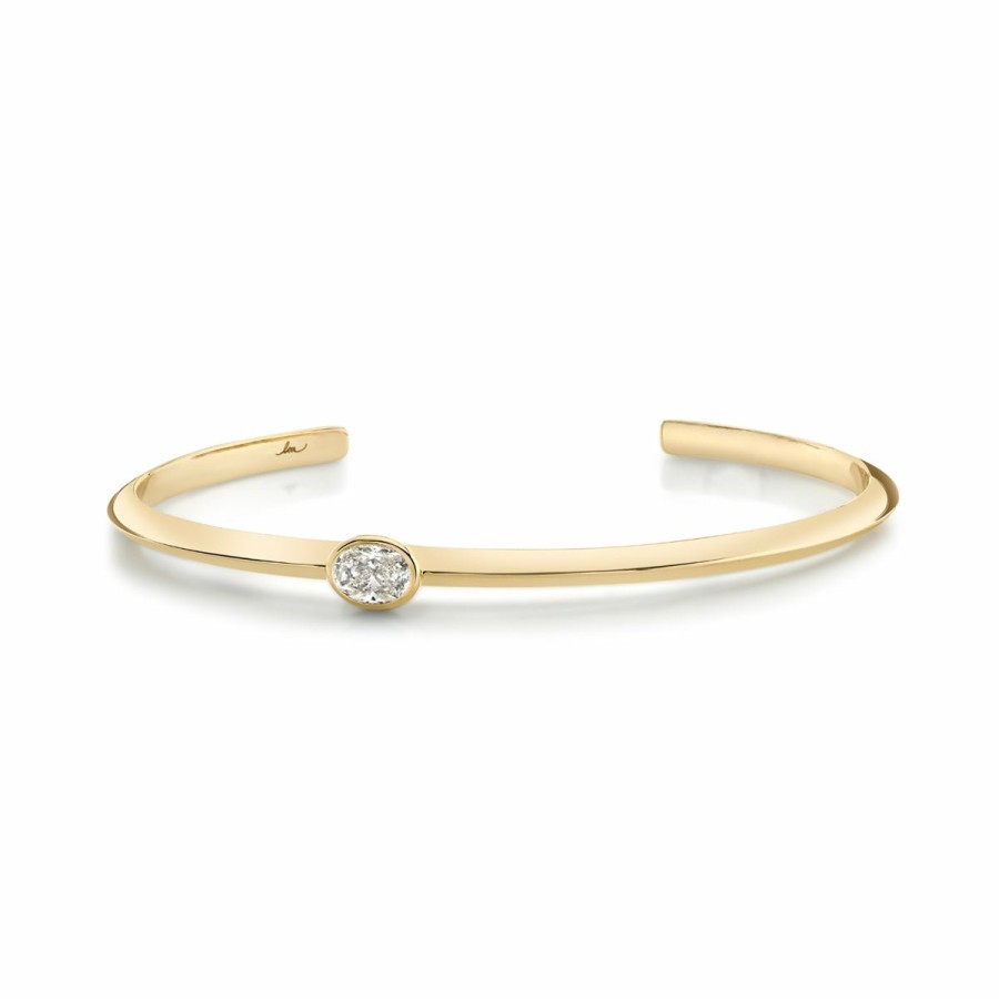 Ready To Ship Lizzie Mandler | Oval Diamond Offset Cuff Yellow Gold