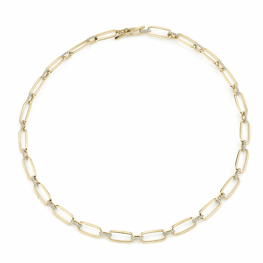 Necklaces Lizzie Mandler | Flat Link Choker With Pave Diamond Bridges