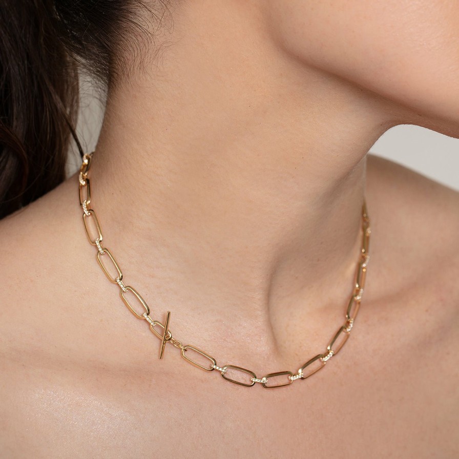 Necklaces Lizzie Mandler | Flat Link Choker With Pave Diamond Bridges