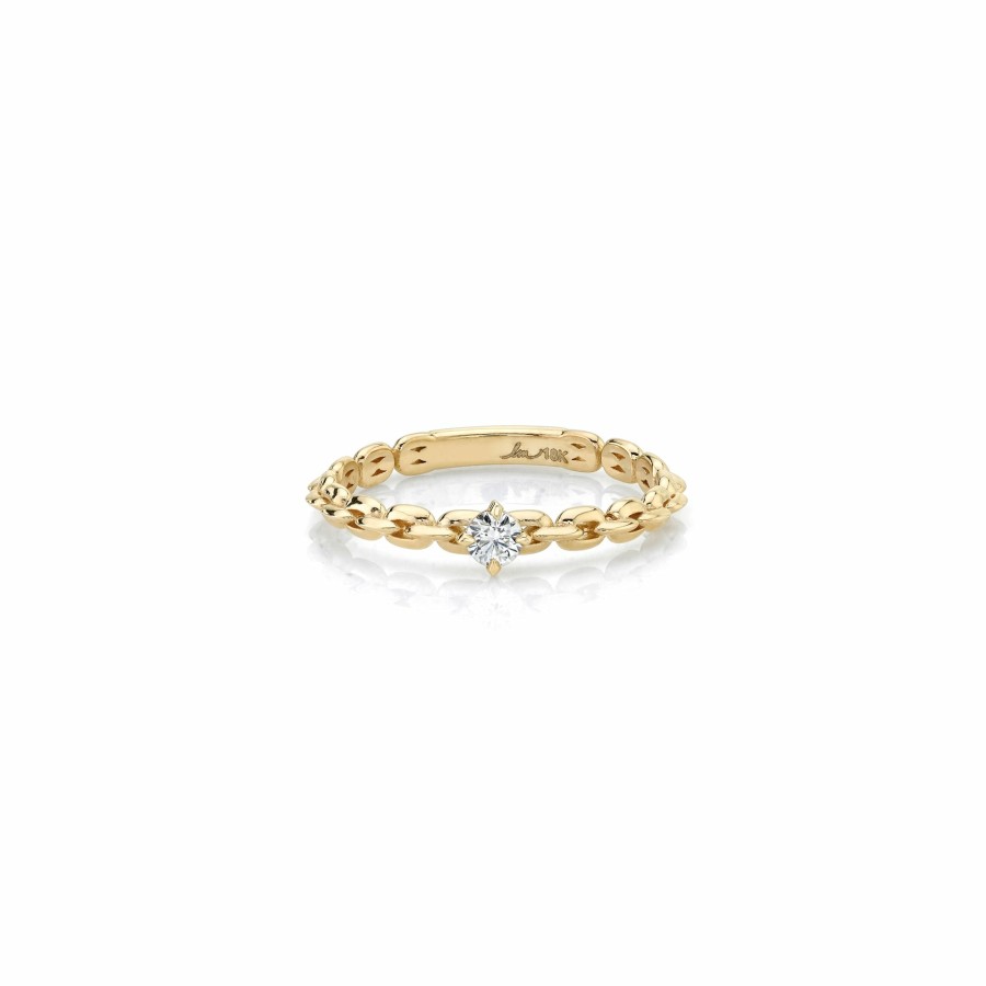 Rings Lizzie Mandler | Mini Knife Edge Chain Ring With Diamond Center