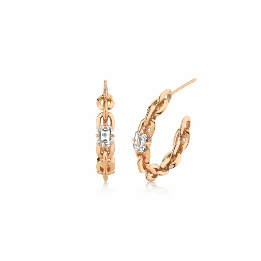 Earrings Lizzie Mandler | Medium Xs Link Chain Hoops With Emerald Cut Diamonds