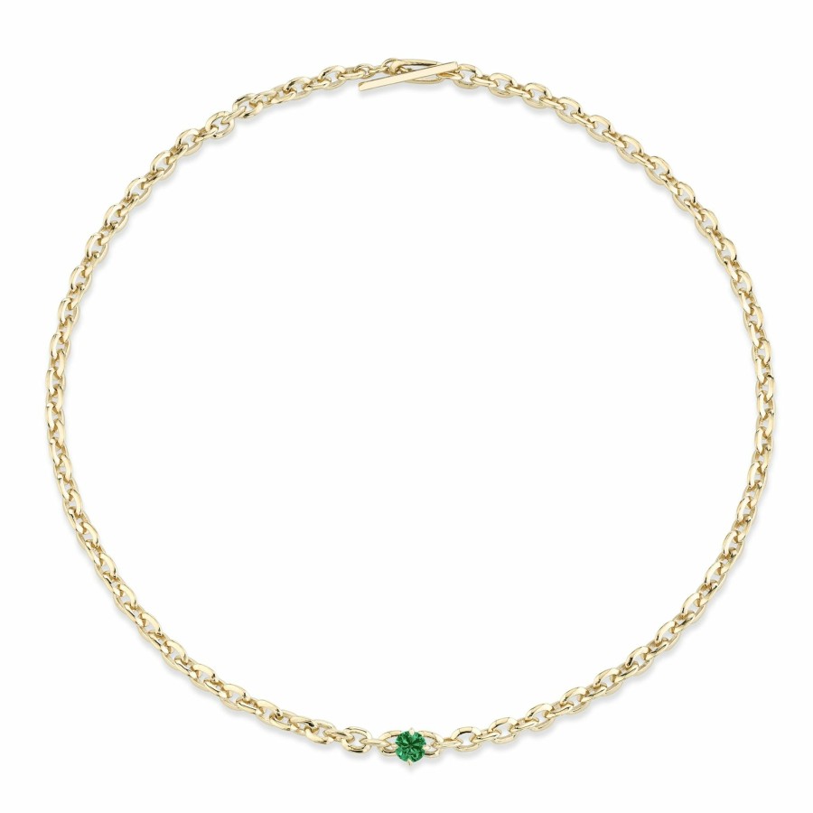 Ready To Ship Lizzie Mandler | Xs Knife Edge Oval Link Necklace With Emerald Center Yellow Gold