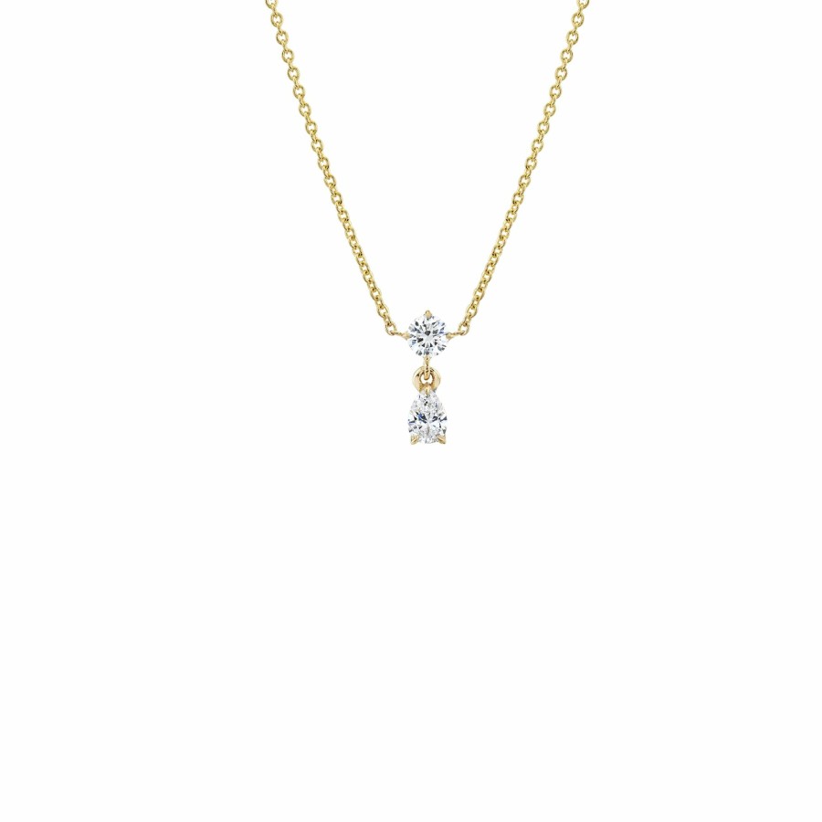 Necklaces Lizzie Mandler | Mix Matched Round And Pear Shape Diamond Drop Necklace