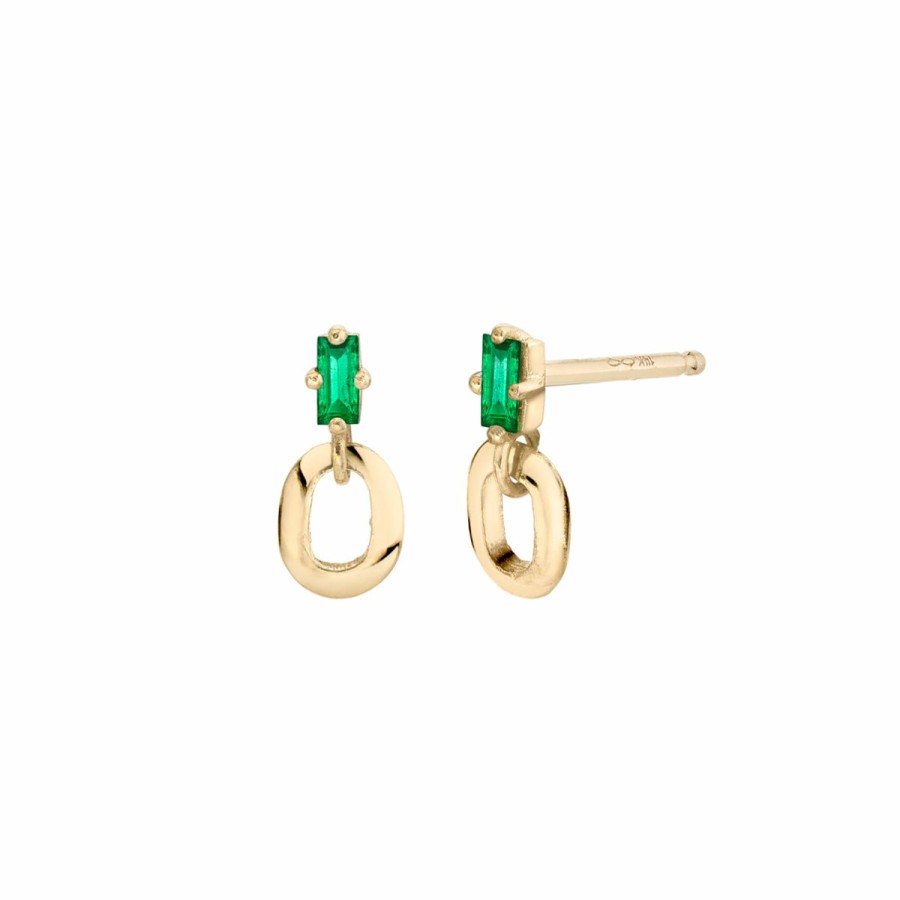 Ready To Ship Lizzie Mandler | Emerald Baguette And Xs Link Stud Yellow Gold