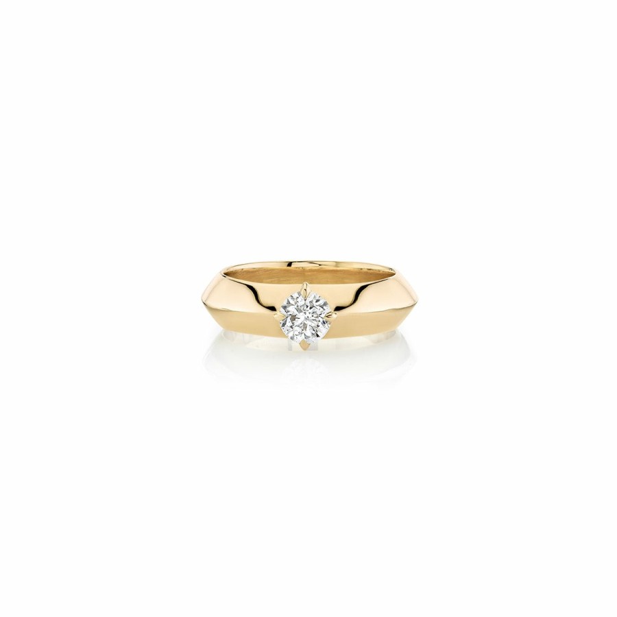 Ready To Ship Lizzie Mandler | Wide Knife Edge Solitaire Ring Yellow Gold