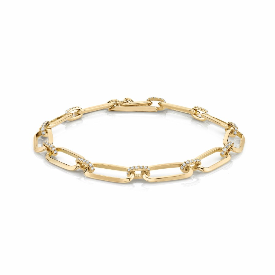 Bracelets Lizzie Mandler | Flat Link Knife Edge Bracelet With Pave Bridges