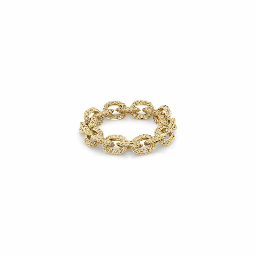 Ready To Ship Lizzie Mandler | Pave Xs Knife Edge Oval Link Ring Yellow Gold