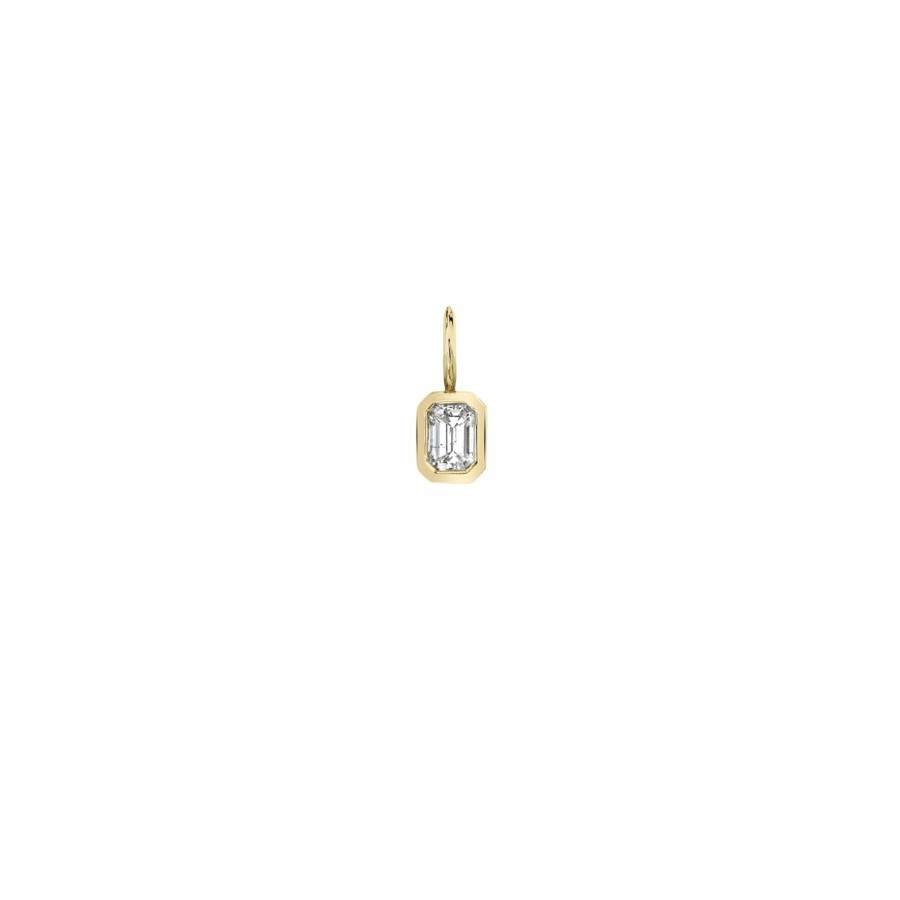 Ready To Ship Lizzie Mandler | Mini Emerald Cut Diamond Bezel Solitaire Charm Yellow Gold