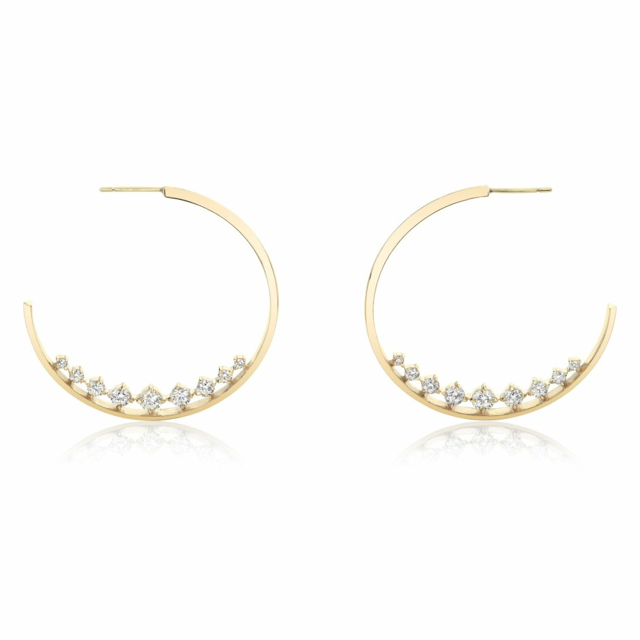 Ready To Ship Lizzie Mandler | Eclat Graduated Diamond Hoops Yellow Gold / White Diamond