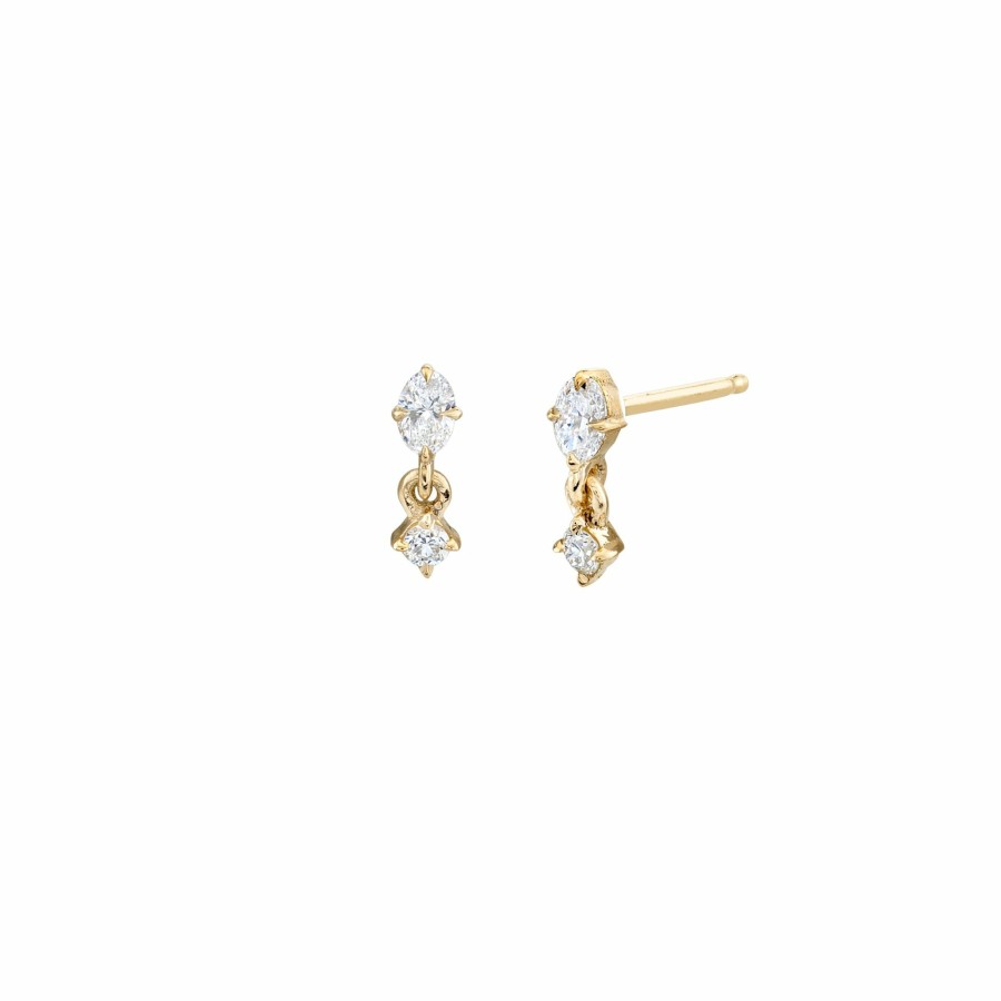 Ready To Ship Lizzie Mandler | Mix Matched Oval And Round Diamond Mini Drop Stud Yellow Gold / White Diamonds