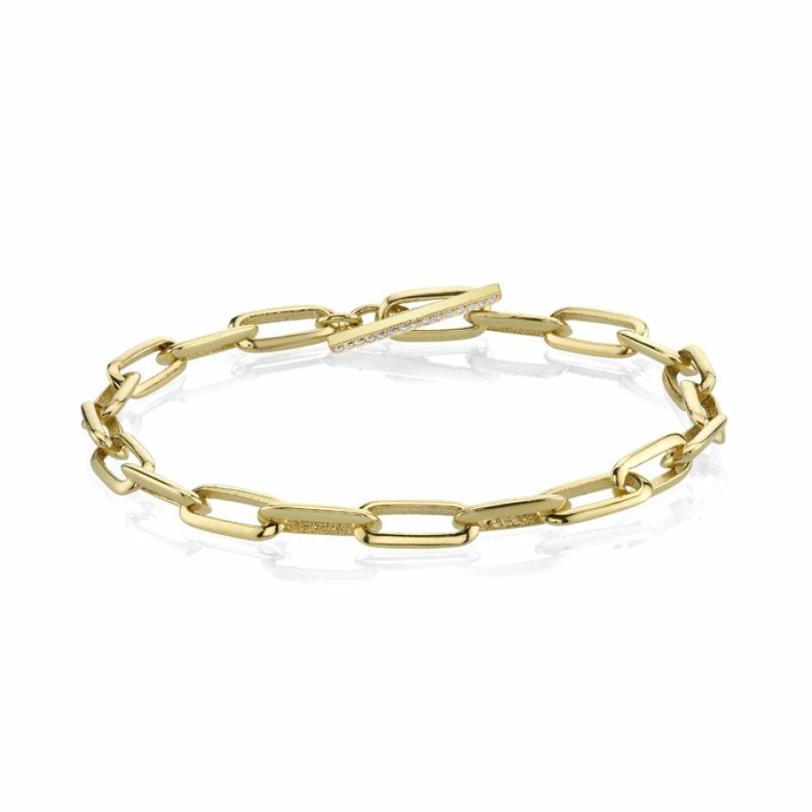 Bracelets Lizzie Mandler | Knife Edge Oval Link Chain Bracelet With One-Sided Diamond Toggle