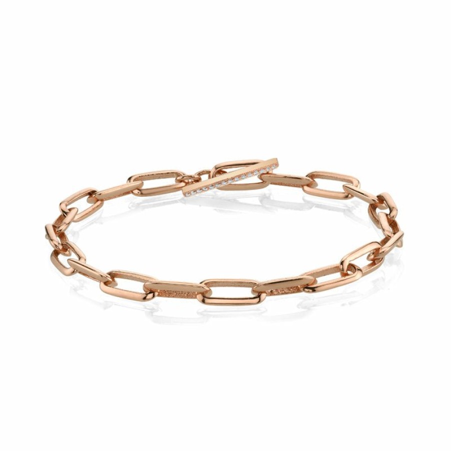 Bracelets Lizzie Mandler | Knife Edge Oval Link Chain Bracelet With One-Sided Diamond Toggle