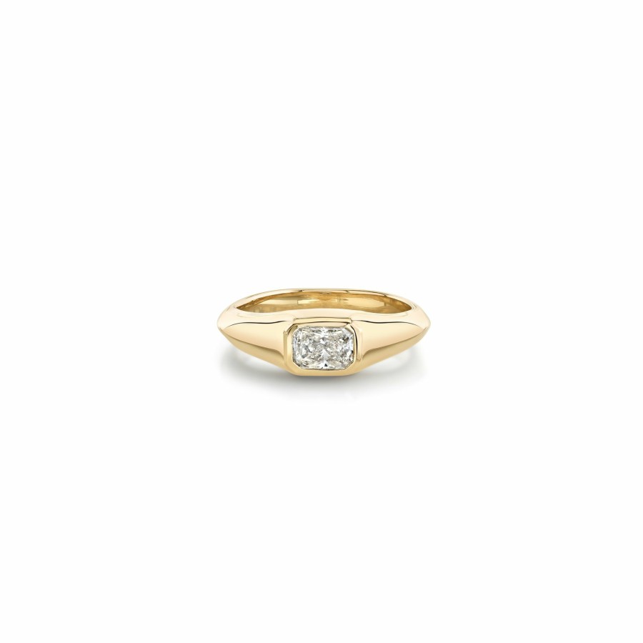 Rings Lizzie Mandler | Radiant Cut Diamond Signet Knife Edge Pinky Ring