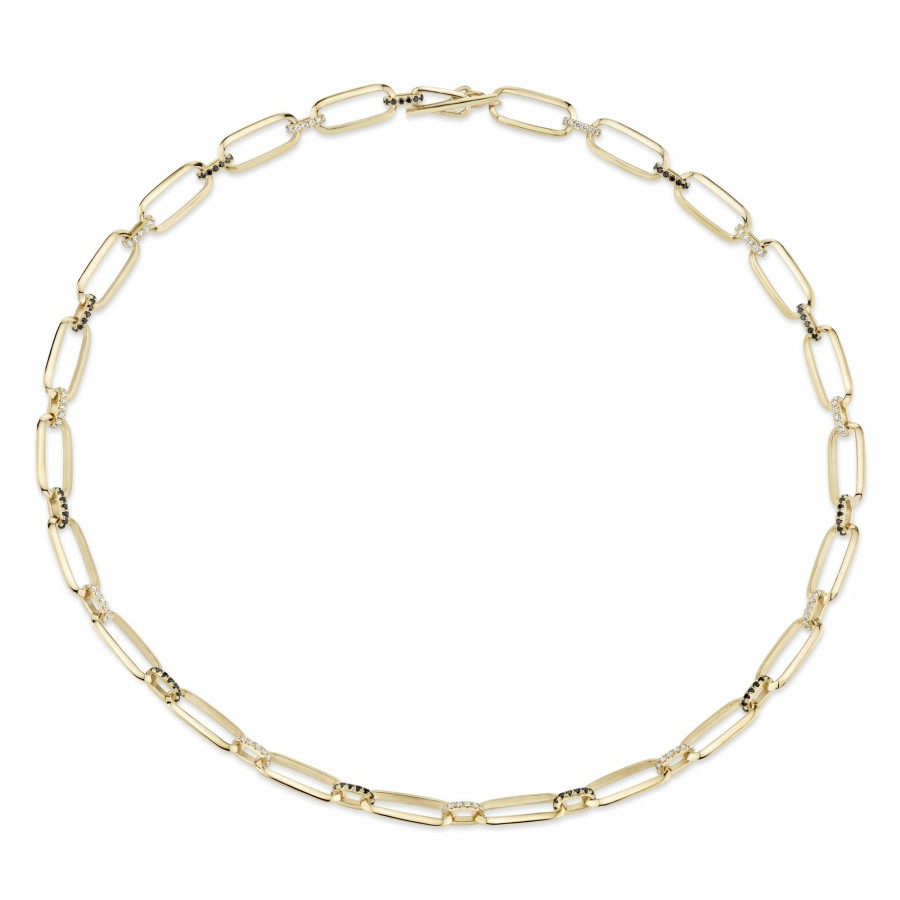 Necklaces Lizzie Mandler | Flat Link Choker With Alternating Pave Diamond Bridges