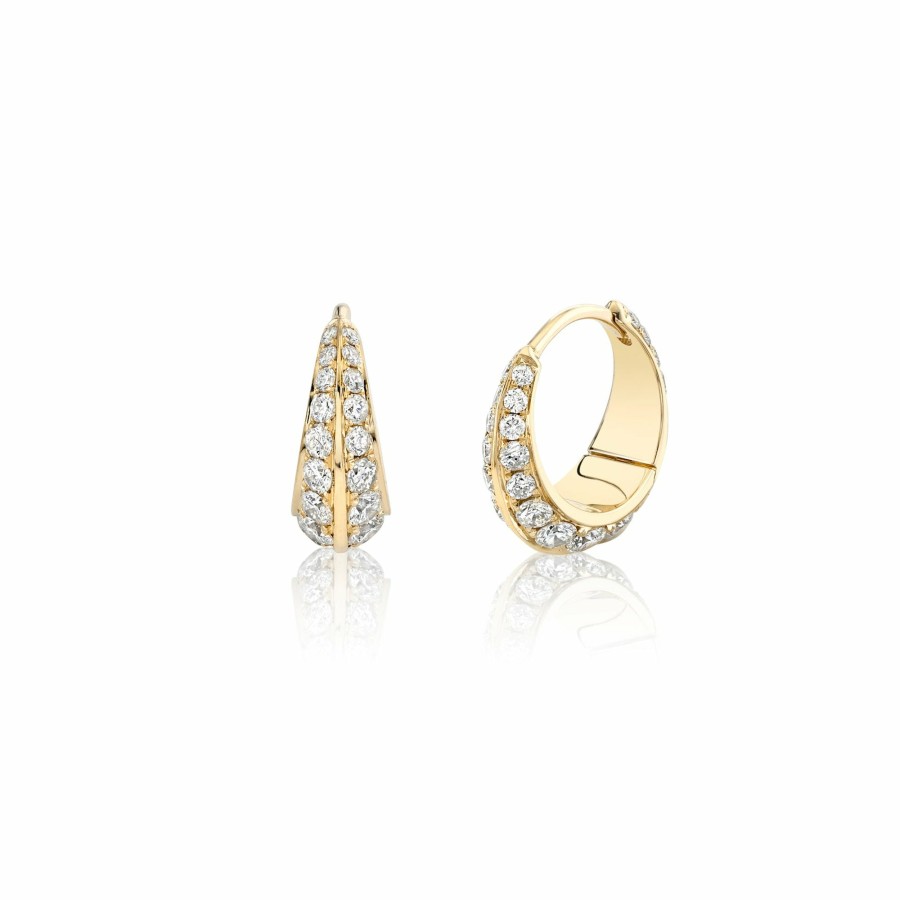 Ready To Ship Lizzie Mandler | Medium Crescent Hoops With Double Sided Pave Yellow Gold / White Diamond