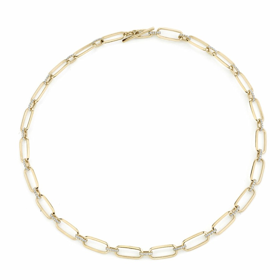 Ready To Ship Lizzie Mandler | Flat Link Choker With Pave Diamond Bridges Yellow Gold