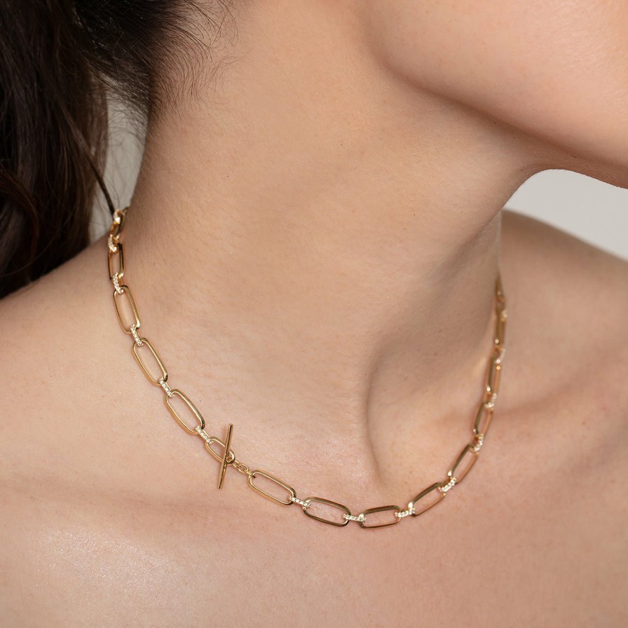 Ready To Ship Lizzie Mandler | Flat Link Choker With Pave Diamond Bridges Yellow Gold